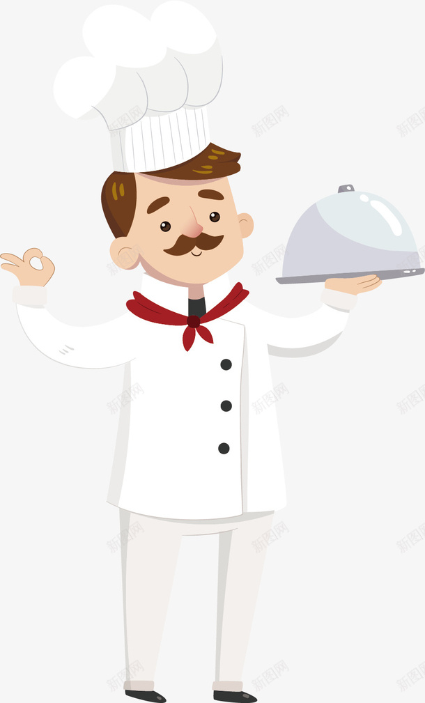 拿着餐盘的厨师矢量图ai免抠素材_新图网 https://ixintu.com 卡通 厨师 商务 彩色 手绘 简约 餐盘 矢量图