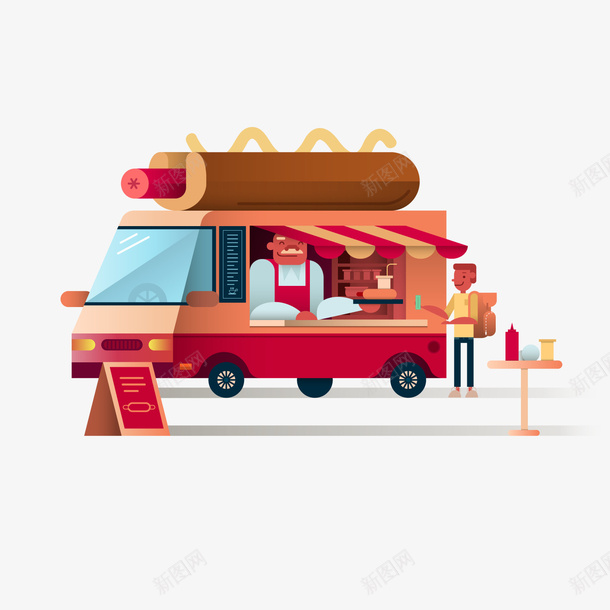 红色卡通移动商店png免抠素材_新图网 https://ixintu.com 卡通商铺 杂货铺 汽车 移动商铺 红色 背景装饰