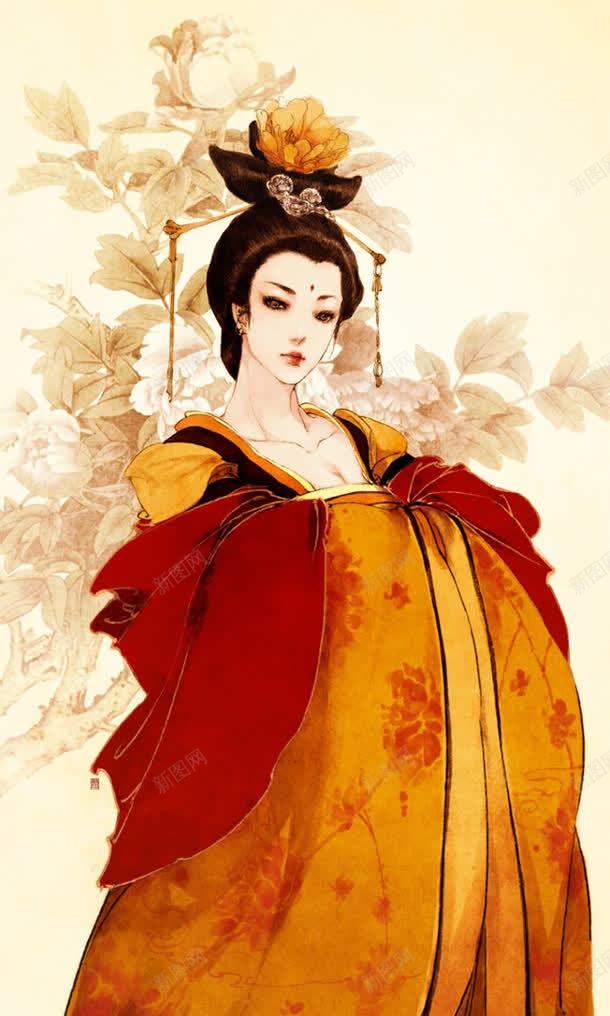 手绘中国风霸气美女jpg设计背景_新图网 https://ixintu.com 国风 美女