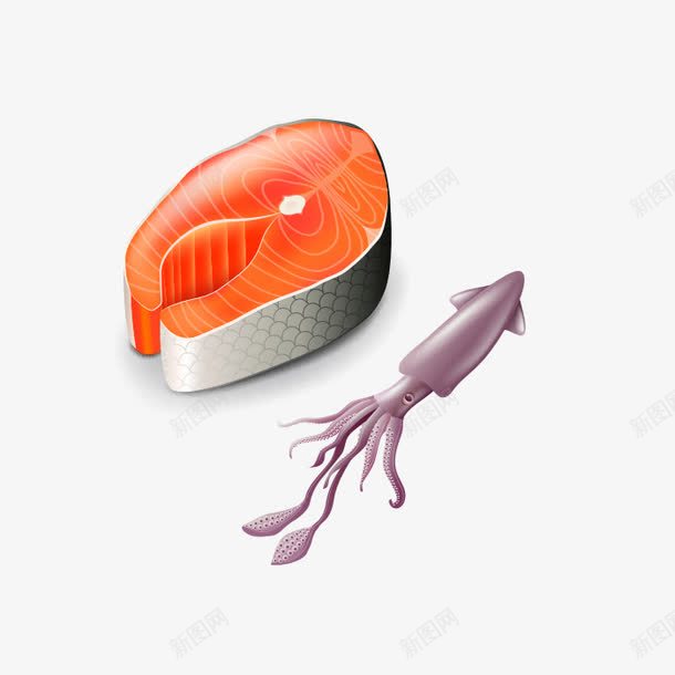 动画三文鱼鱿鱼png免抠素材_新图网 https://ixintu.com 三文鱼 卡通 美食 鱿鱼