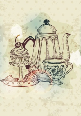 手绘茶壶背景装饰矢量图背景