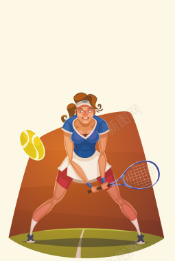 卡通网球运动员海报背景矢量图背景