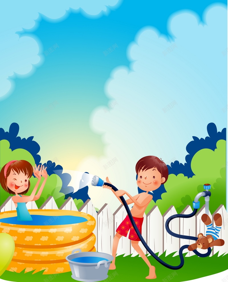 儿童戏水矢量图ai高清背景_新图网 https://ixintu.com 儿童 卡通 戏水 手绘 水龙头 玩水 童趣 矢量图