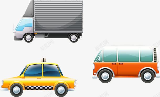 手绘工具车辆png免抠素材_新图网 https://ixintu.com 出租车 厢式货车 小巴车 手绘