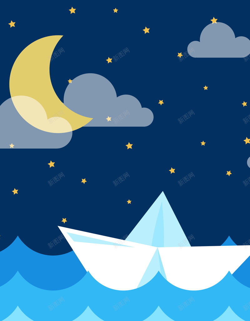 夜晚海洋背景广告背景矢量图ai设计背景_新图网 https://ixintu.com 卡通 夜晚 广告背景 星空 漫画 矢量图 简约 简约素材 船只 闪烁星空