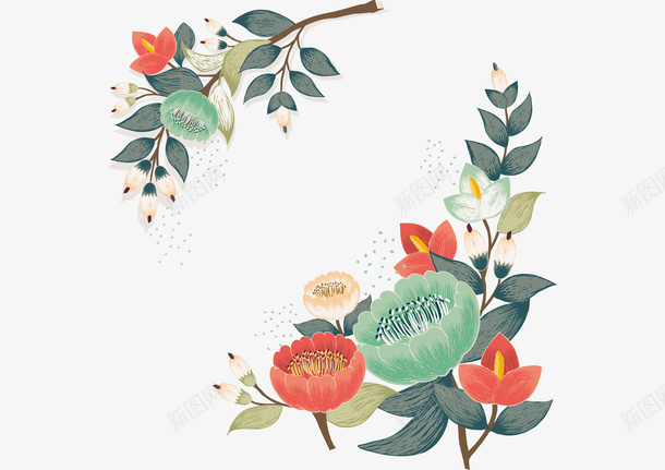 手绘花环创意画风花psd免抠素材_新图网 https://ixintu.com 创意花 手绘花朵 手绘鲜花 水彩花朵 花朵边框