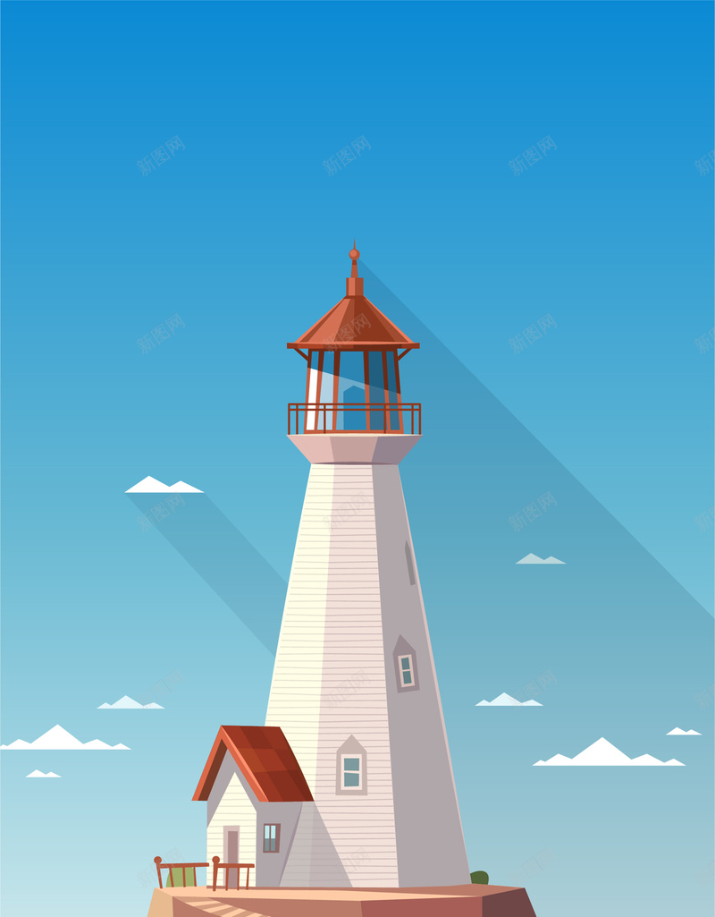 矢量灯塔卡通背景ai设计背景_新图网 https://ixintu.com 交流 信号 大海 引导 护航 方向 沟通 灯塔 灯塔背景 目的 瞭望塔 航信 航标 通信 通讯 矢量图