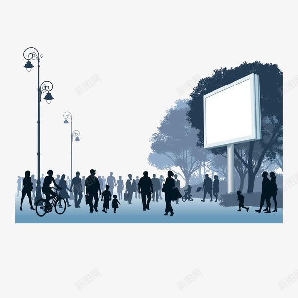 人山人海剪影png免抠素材_新图网 https://ixintu.com 人山人海 人群 公园中的人 剪影 扁平化 景观 蓝色