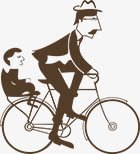 摄影手绘卡通两父子骑单车场景素材