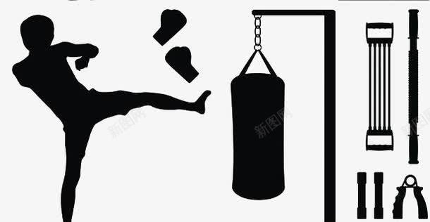运动png免抠素材_新图网 https://ixintu.com 健身 健身房 剪影 沙袋 男人 踢腿 运动