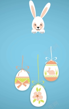 彩色鸡蛋和小兔背景矢量图背景