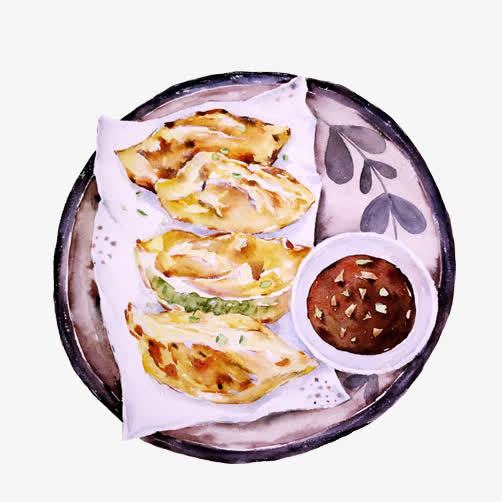 煎饺早餐手绘片png免抠素材_新图网 https://ixintu.com 托盘 水彩画 汤水 煎饺 饺子