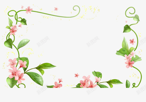 花朵粉色png免抠素材_新图网 https://ixintu.com 粉色 粉色线框 素材 绿色 花框