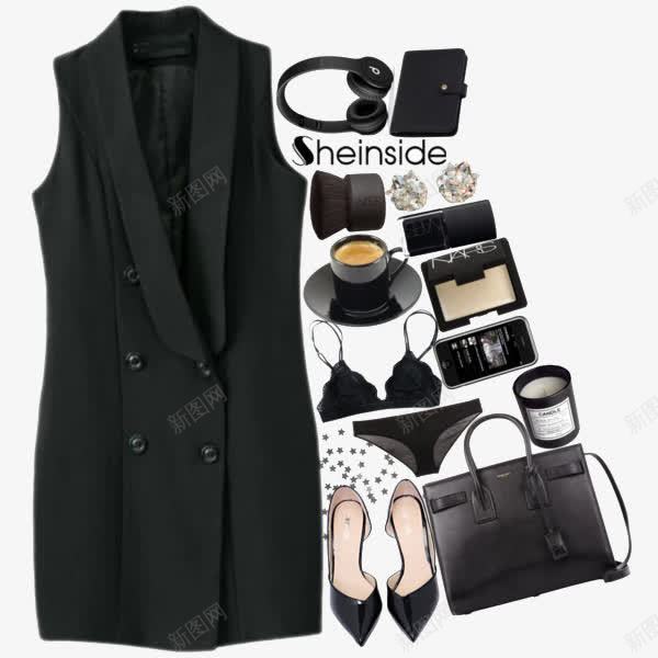 黑色马甲和包包png免抠素材_新图网 https://ixintu.com 包包 服装搭配 黑色马甲