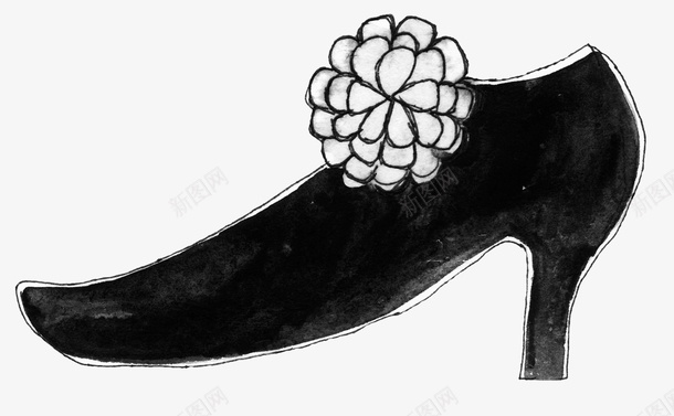 黑白简笔画png免抠素材_新图网 https://ixintu.com 简笔画 高跟鞋 黑白画