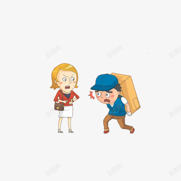 被客户骂的搬货工psd免抠素材_新图网 https://ixintu.com 害怕的搬货工 搬货工人 生气的女客户 被客户骂的搬货工
