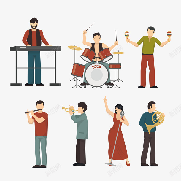 人物乐器演奏矢量图eps免抠素材_新图网 https://ixintu.com 乐器 人物卡通 图案 小清新 彩色 演奏 简约 装饰 矢量图