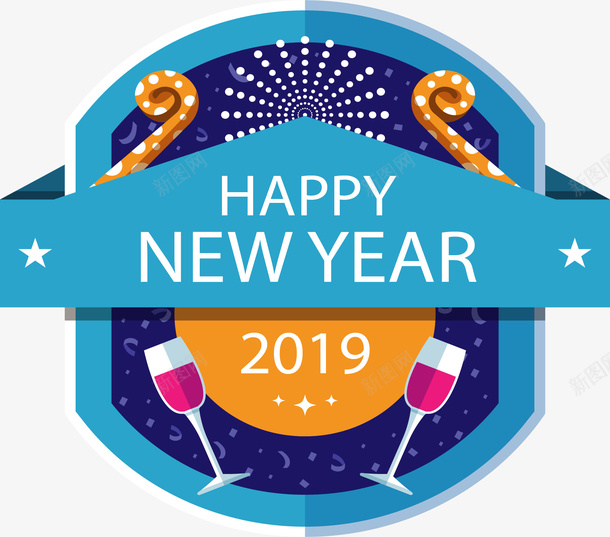 蓝色新年快乐标签矢量图ai免抠素材_新图网 https://ixintu.com 2019新年 新年 新年快乐 新年标签 矢量png 蓝色标签 矢量图