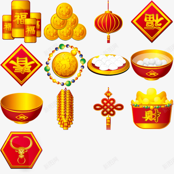 中国元素psd免抠素材_新图网 https://ixintu.com 中国风 立体 红色 黄金色