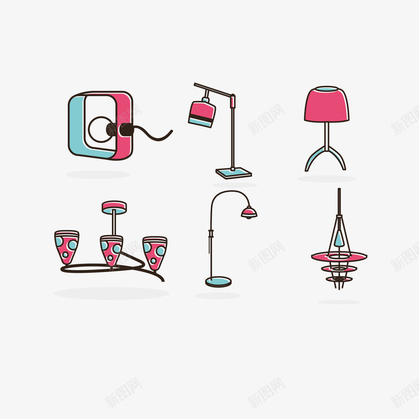 彩色卡通灯具图标矢量图ai_新图网 https://ixintu.com 创意 卡通 台灯 吊灯 彩色 时尚 灯 灯具 灯具图标 落地灯 矢量图