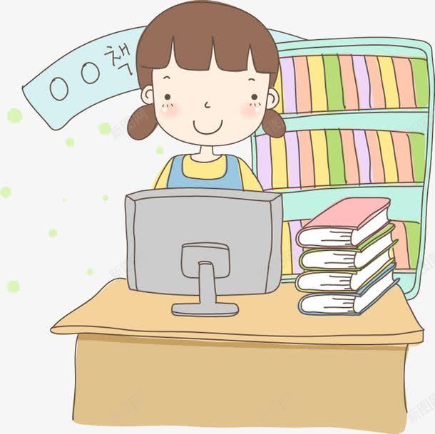 查资料的女孩png免抠素材_新图网 https://ixintu.com 上网查资料 书本 卡通 女孩 手绘 查资料