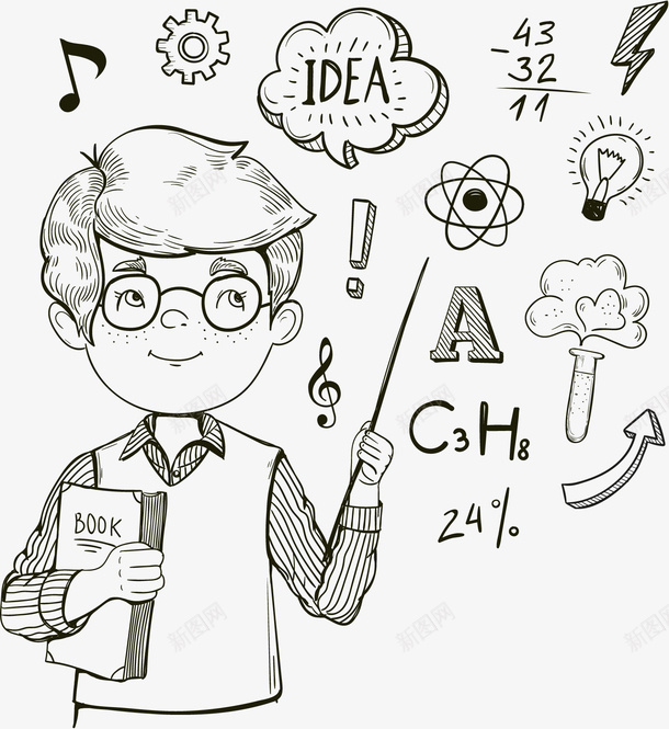 学生教育矢量图ai免抠素材_新图网 https://ixintu.com 学生矢量 教棒 铅画 黑色 矢量图