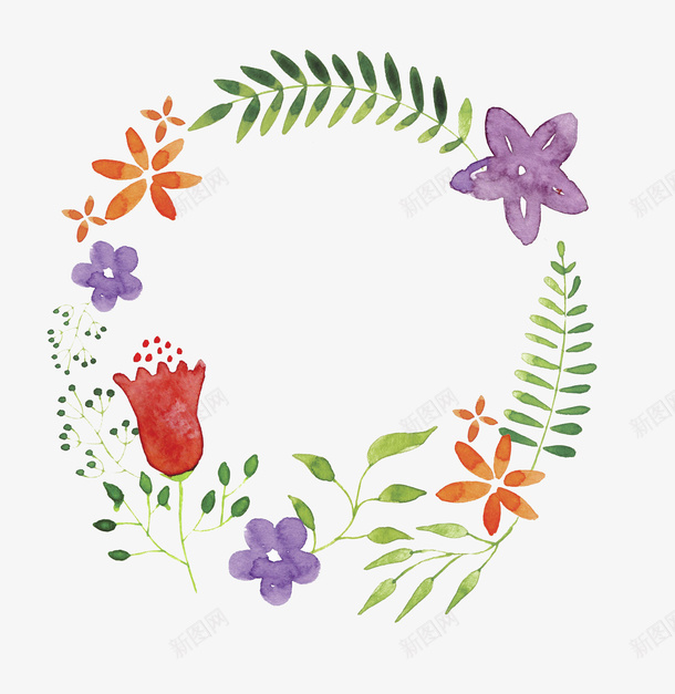 多彩花朵的圆形花环png免抠素材_新图网 https://ixintu.com 创意 商务 手工 手绘 混搭 简约 花环