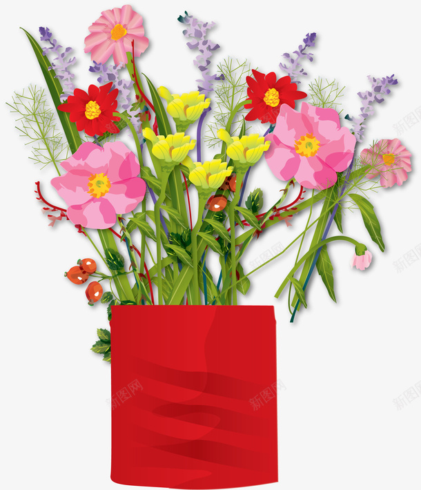 扁平化插在花瓶里的鲜花矢量图ai免抠素材_新图网 https://ixintu.com 免费下载 扁平化设计 花瓶 鲜花 矢量图