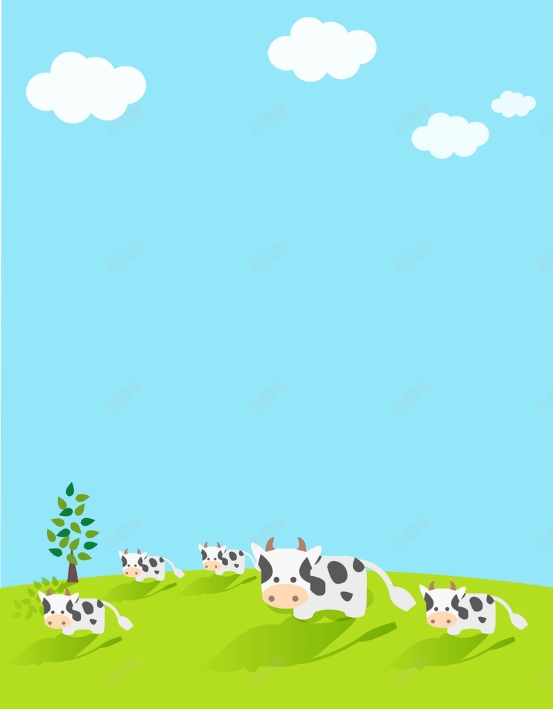 矢量卡通草原奶牛背景ai设计背景_新图网 https://ixintu.com 卡通 天空 奶牛 手绘 牛奶 矢量 童趣 绿草地 背景 草原 蓝色 饮品 矢量图