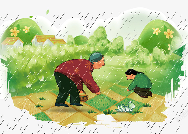 卡通手绘复古下雨雨中劳作psd免抠素材_新图网 https://ixintu.com 下雨 农名 农民劳作 劳作 卡通 复古 手绘 播种 雨中