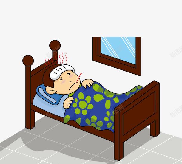 生病儿童不适流感矢量图eps免抠素材_新图网 https://ixintu.com 儿童 医疗 卡通儿童 家 床 悲伤 枕头 治疗的人 温度计 温弱性格 男童 疾病 矢量病包 躺在床上 矢量图
