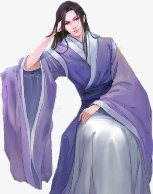 紫衣忧郁古风男子png免抠素材_新图网 https://ixintu.com 古风 忧郁 男子