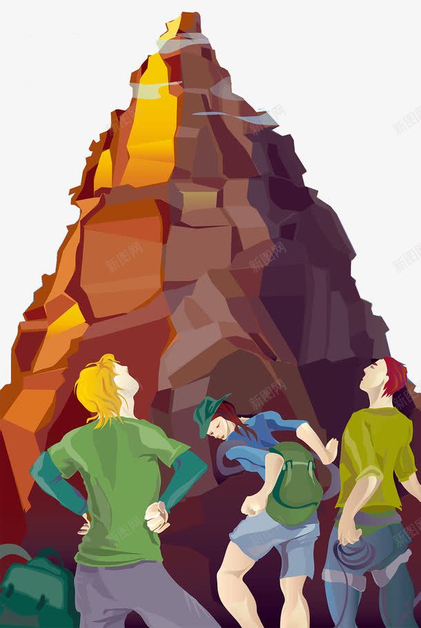 攀登山峰png免抠素材_新图网 https://ixintu.com 山峰 岩层 往上爬 插画 爬山团队