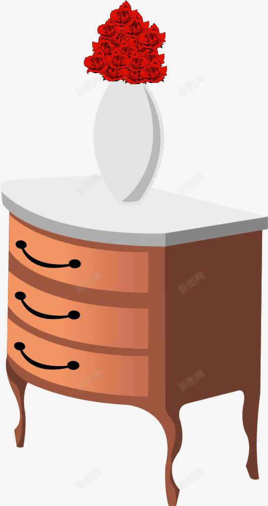 手绘床头柜png免抠素材_新图网 https://ixintu.com 床头柜 手绘 花瓶