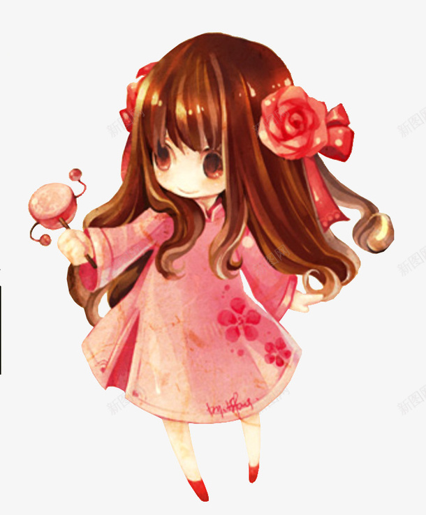 玩拨浪鼓的小女孩png免抠素材_新图网 https://ixintu.com 卡通 可爱 小女孩 拨浪鼓 萌