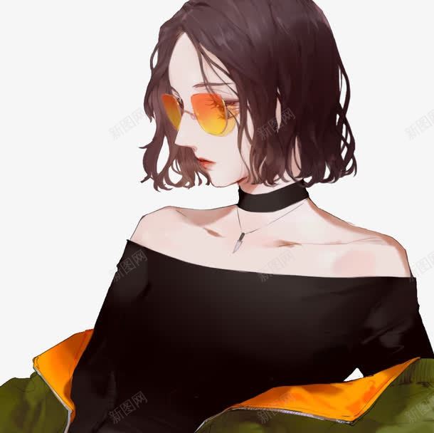 带墨镜的女孩png免抠素材_新图网 https://ixintu.com 墨镜 女孩 短发 黑色