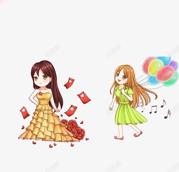 人物插画psd免抠素材_新图网 https://ixintu.com 人 扁平化 服装 气球 红包