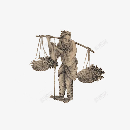 农民挑担子png免抠素材_新图网 https://ixintu.com 农民 担子 挑担子 挑担子图 文化艺术 水墨画 粮食 胡萝卜