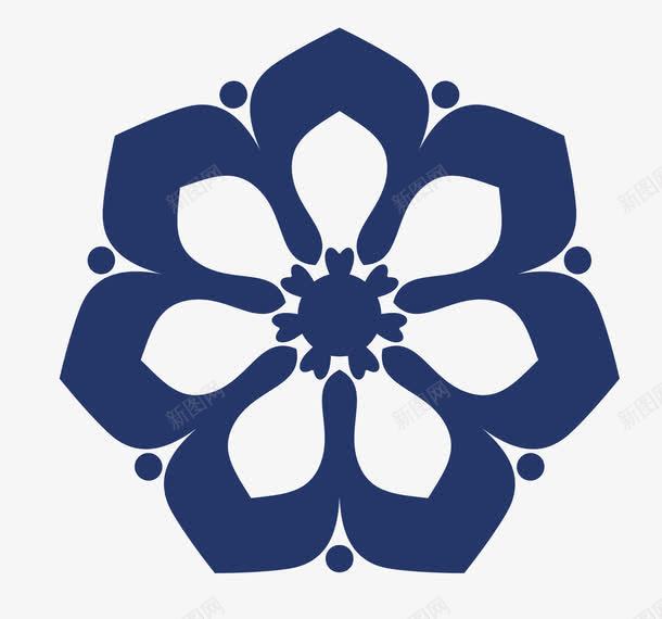 手绘蓝色图形png免抠素材_新图网 https://ixintu.com 对称 手绘 手绘图案 白色小花 蓝色图形