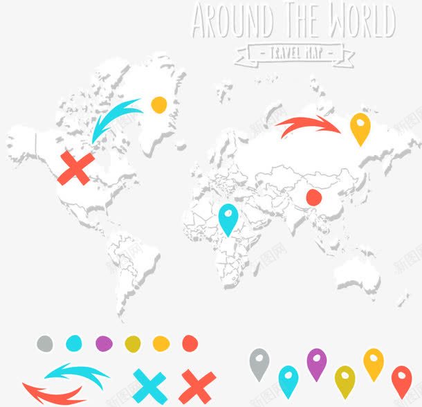 创意世界地图与箭头png免抠素材_新图网 https://ixintu.com 世界地图 全球地图 创意世界地图 地图 矢量地图 箭头
