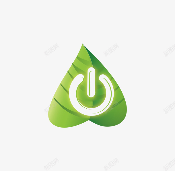 卡通绿叶和开启按键图标png_新图网 https://ixintu.com 创意 叶子 图标 开启按键 开启电源 简图 绿叶
