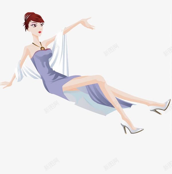 紫色吊带裙女子png免抠素材_新图网 https://ixintu.com 卡通 吊带 女子 手绘 披肩 白色 简图 紫色 裙子