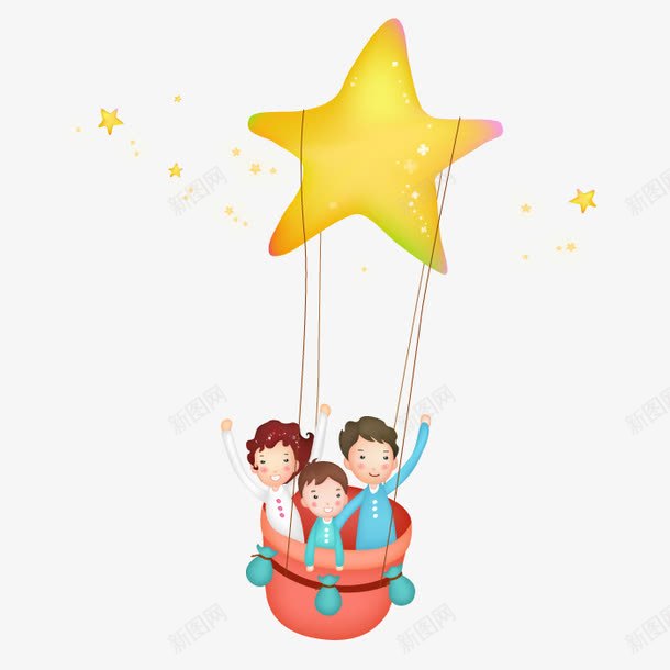 星星热气球png免抠素材_新图网 https://ixintu.com 人物 创意 手绘 插画 星星 热气球
