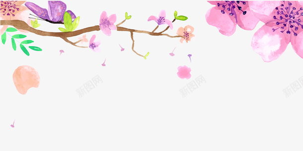 水彩绘粉色花卉png免抠素材_新图网 https://ixintu.com 卡通花卉 浪漫唯美 粉色桃花 背景装饰 蝴蝶