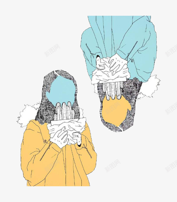 卡通无脸女孩psd免抠素材_新图网 https://ixintu.com 两个女孩子 仙人掌 双胞胎 无脸女孩 颠倒