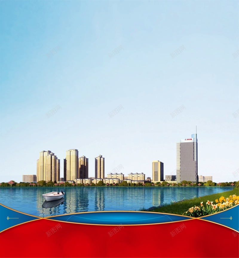 蓝色清新地产背景cdr设计背景_新图网 https://ixintu.com 商务 地产 城市 建筑 河流 湖泊 科幻 科技 蓝色