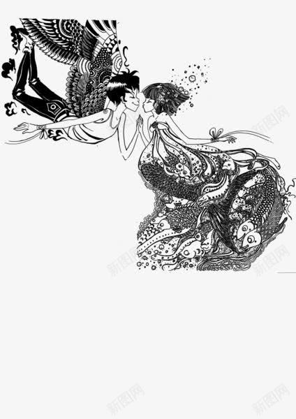 手绘个性情侣png免抠素材_新图网 https://ixintu.com 七夕 女孩 情人节 情侣 男孩 花纹