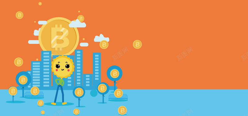 比特币理财卡通banner海报矢量图ai设计背景_新图网 https://ixintu.com 区块链 卡通 发财 可爱 插画 比特币 理财 科技 金融 矢量图
