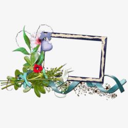 创意合成蓝色彩带花卉植物边框素材