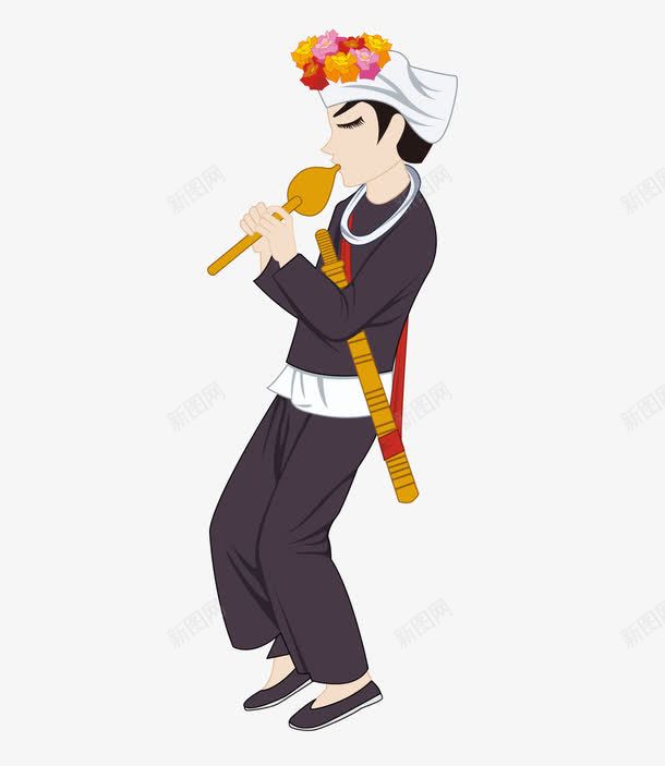 吹笛子的哈尼族男生png免抠素材_新图网 https://ixintu.com 吹笛子 哈尼族 男生 素材